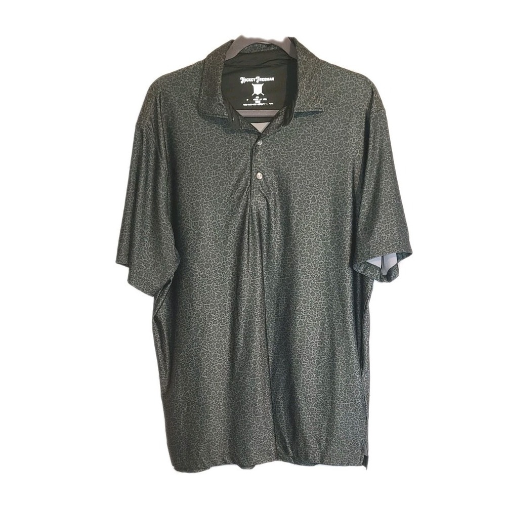 Hickey Freeman Short Sleeve Shirt Golf Polo Mens Green Floral  Sz M MSRP $94